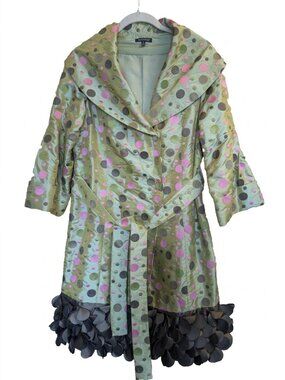 NWT Samuel Dong M Embroidered Polka Dot Jacket Coat Shawl Collar Artsy Designer